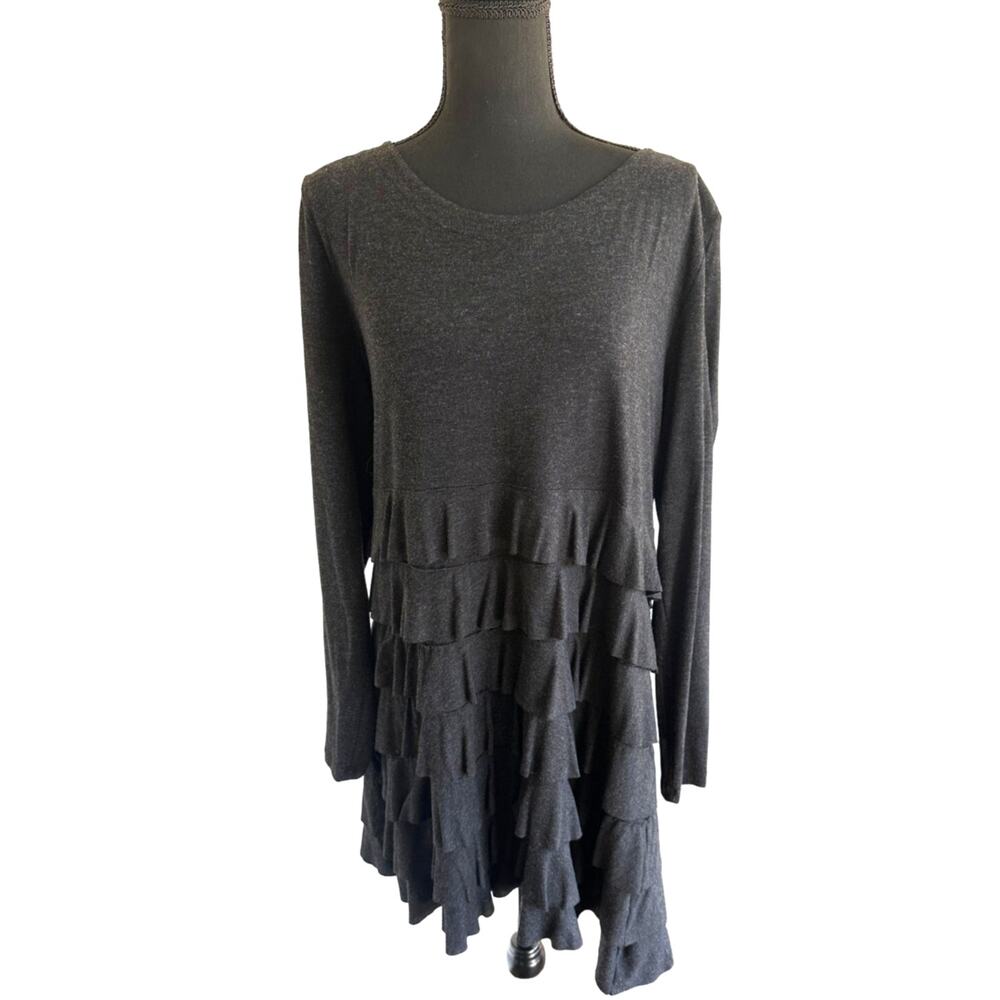 Soft Surroundings Heather Tamara Ruffle Layer Tunic Dress - Gray XL